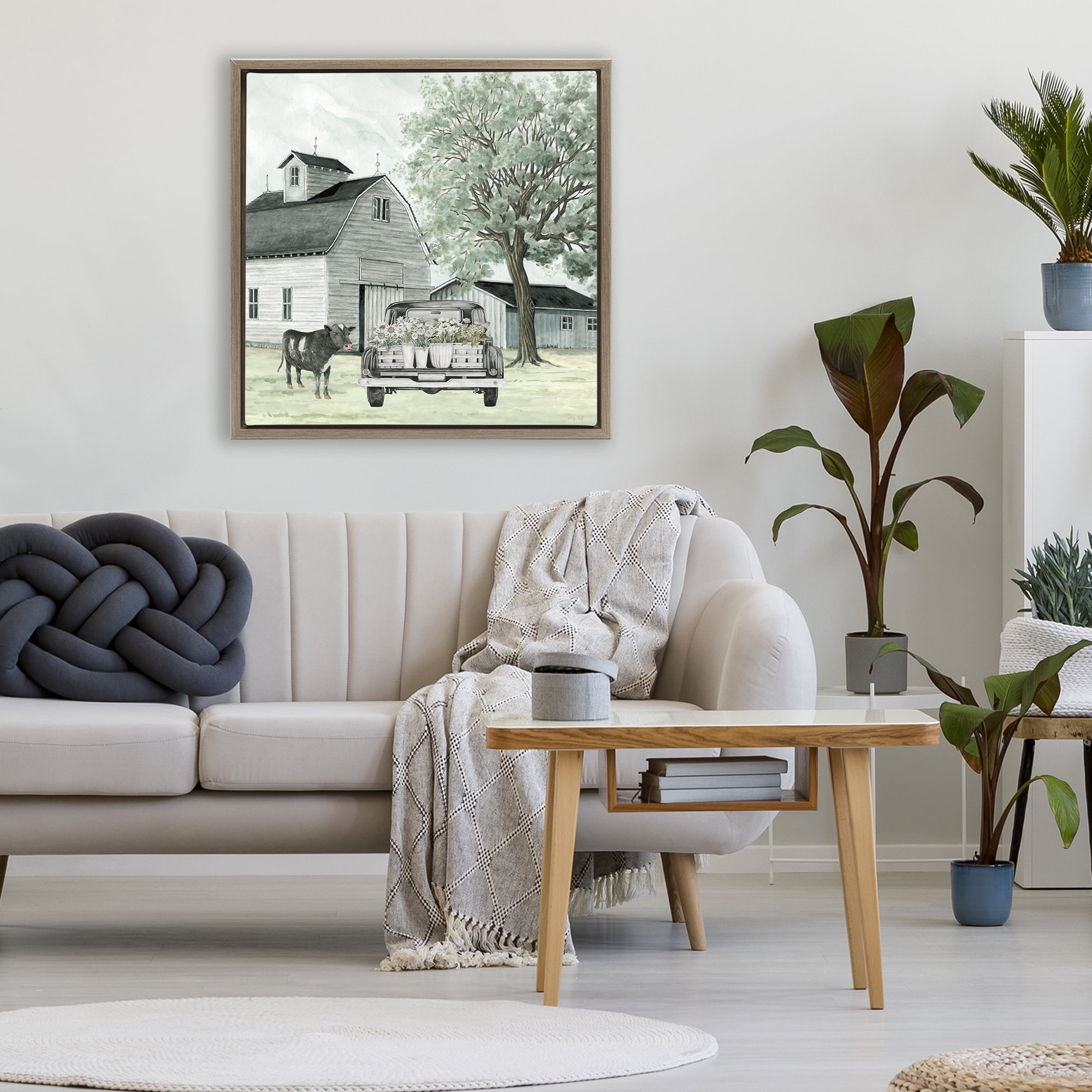 Stupell Industries Buttercup's Flowers on Farm Brown Framed Floater Canvas Wall Art, design by Cindy Jacobs