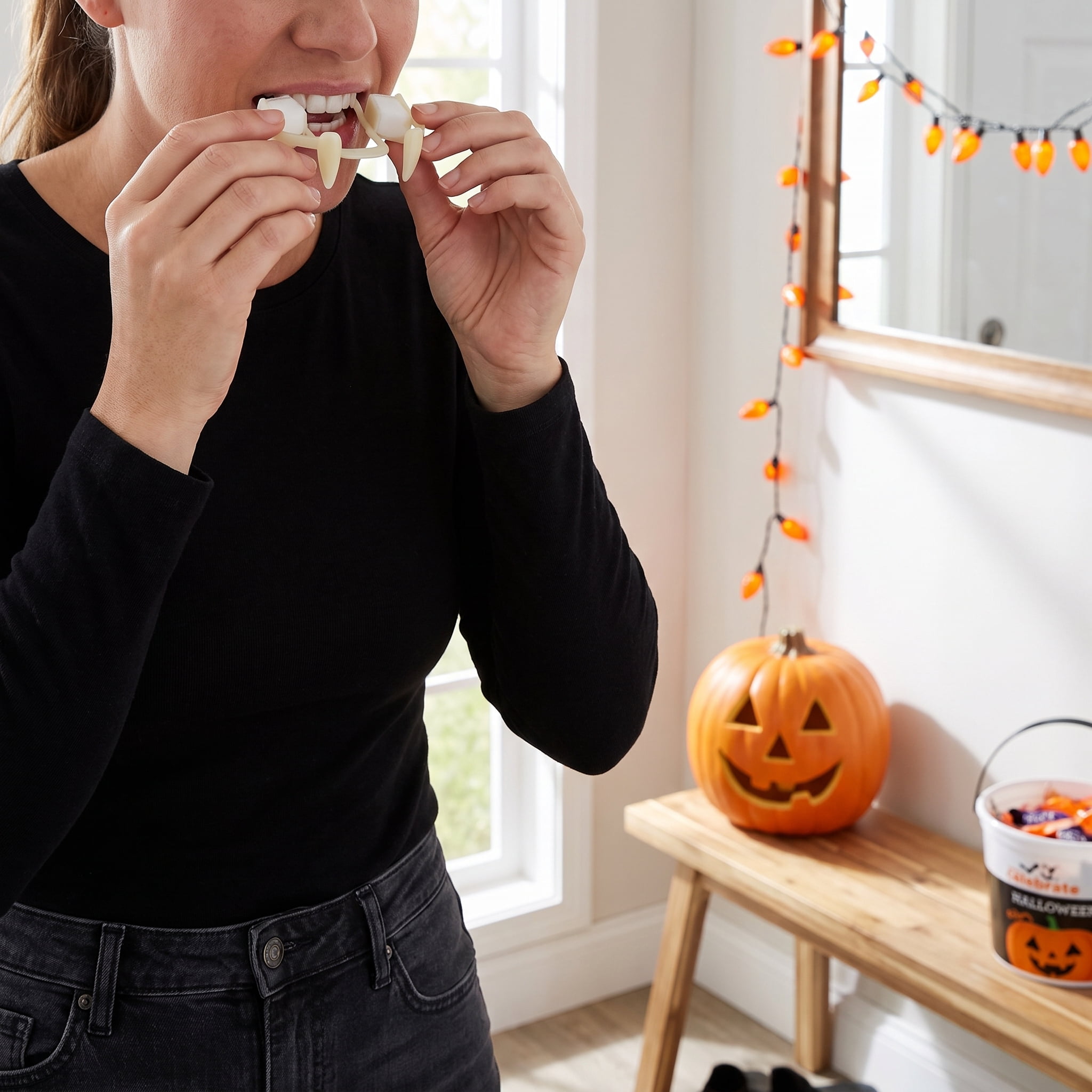 Retractable Vampire Teeth Costume Accessory for Adults, Off-White, Halloween by Way To Celebrate