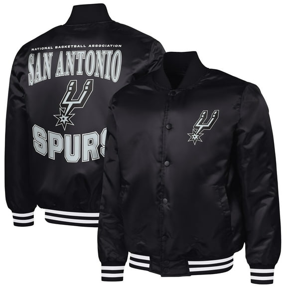 Men's G-III Sports by Carl Banks Black San Antonio Spurs Adaptive Bold Logo Satin Varsity Jacket