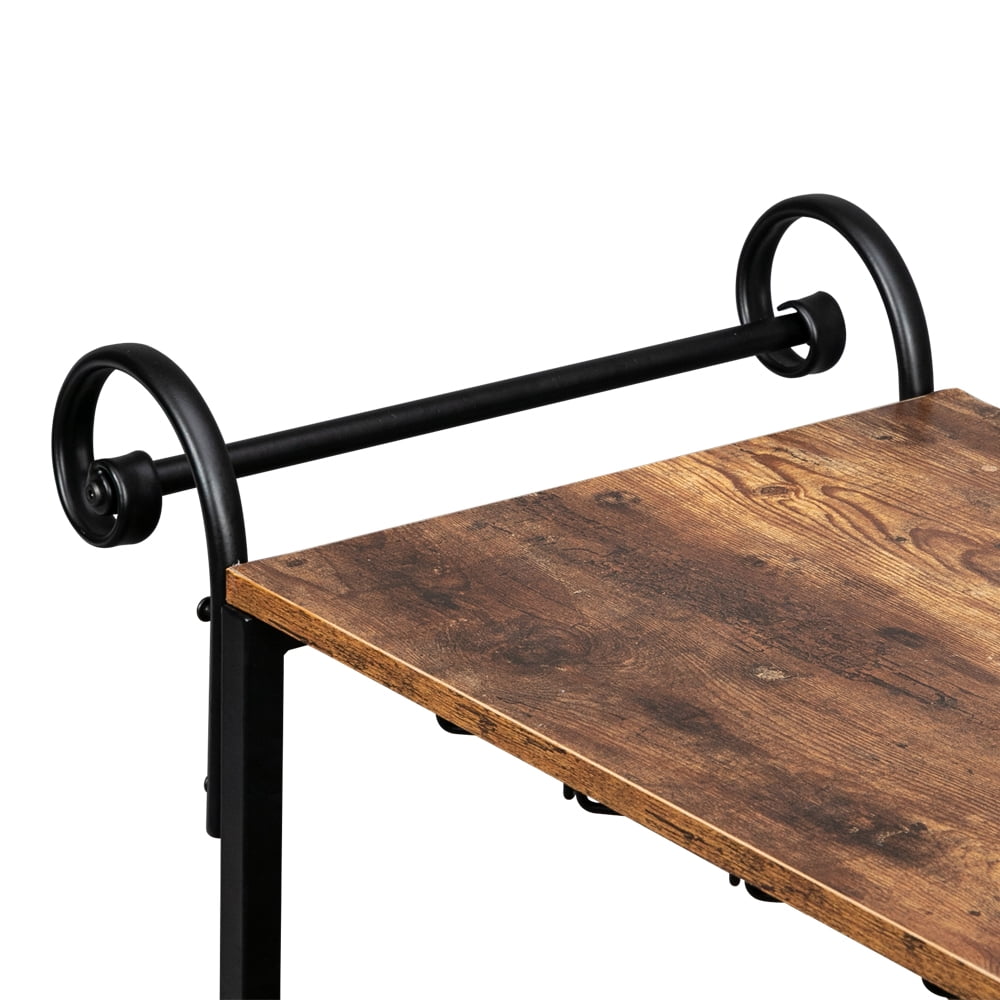 Kepooman Three-Layer Double-Armrest Small Wave Wine Bottle Layer 1.5mm Thick Density Board Fire Pattern Removable Iron Wood Craft Wine Cart Kepooman Three-Layer Double-Armrest Small Wave Wine Bottle Layer 1.5mm Thick Density Board Fire Pattern Removable Iron Wood Craft Wine Cart