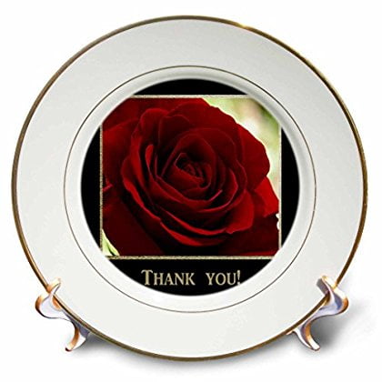 3drose Red Rose Frame In Gold And Black Thank You Porcelain Plate