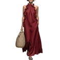 thumbnail image 2 of ClodeEU Women's Summer Ruffle Hem Sleeveless Flowy Maxi Dress ,Casual Loose Fit Beach Vacation Dress Wine,Women's Plus M, 2 of 8