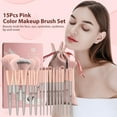 thumbnail image 5 of DUAIU 15-Piece Makeup Brush Set - Premium Synthetic Kabuki & Face Brushes | For Liquid/Powder, Buffing & Contouring | Travel Pouch Included (Pink), 5 of 7