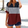 thumbnail image 3 of TKLPEHG Dressy Tops for Women V-Neck Button Tunic Shirts Lightweight Short Sleeve Blouses Fashion Leisure Color Block Patchwork Graphic Tee Regular Blouses (Red,XL), 3 of 5