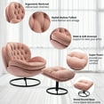 thumbnail image 3 of Velvet Swivel Accent Chair with Ottoman Set, Modern Lounge Chair with 360 Degree Swiveling Metal Base & Footrest, Comfy Single Sofa Chair for Living Room Bedroom, Reading Room, Home Office, Pink, 3 of 7