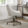 thumbnail image 3 of Swivel Shell Office Chair, Modern Fabric Upholstered Tufted Accent Computer Desk Chair with Ergonomic Wide Backrest and Wooden Legs, Height Adjustable Swivel Vanity Chair for Office, Beige, 3 of 9