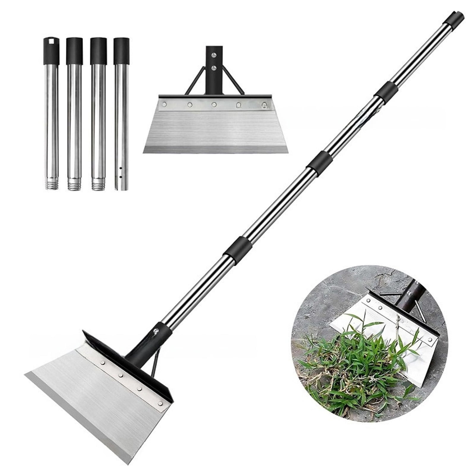 NFTIGB Multifunctional Garden Cleaning Flat Shovel Heavy Duty Steel Tool with Adjustable Handle for Weeding & Ice Removal (9.1x3.9x63.0 in / 23x10x160 cm)