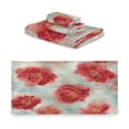 thumbnail image 2 of 3 Sizes of Towel Sets Including Bath Towel Hand Towel and Washcloth for Daily Use Rose Petals with Gold Outline, 2 of 8