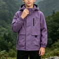 thumbnail image 2 of FAVIPT Boys Waterproof Coat Long Sleeve Zip Up Windproof Hooded Jackets Lightweight Outdoor Coats with Zipper Pockets Purple,9-10 Years, 2 of 7