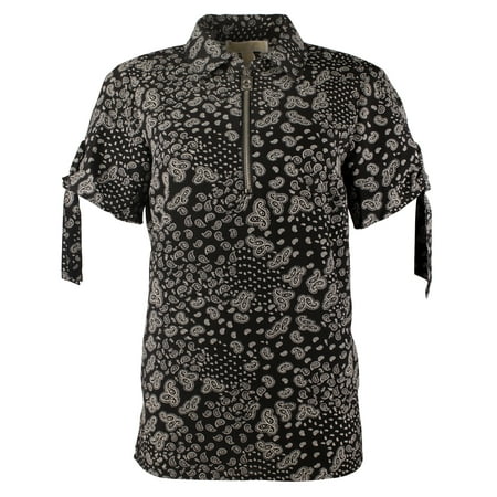 Women's Paisley Print Grommet and Tie Sleeve Top BB XS
