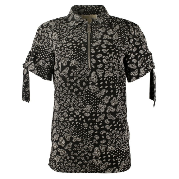 Women's Paisley Print Grommet and Tie Sleeve Top-BB-S