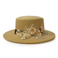 thumbnail image 3 of Slccxzc Elegant Fedora Hat with Floral Embellishment Retro Wide Brim Hat Panama Floppy Cap for Wedding Race Banquet Tea Parties, 3 of 7