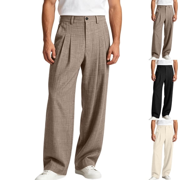 QSXADF Men's Loose Wide Leg Pants Drawstring Sweatpants Draped Wide Leg Long Pants Solid Pleated Daily Commute Office Wear Men's Casual Trousers