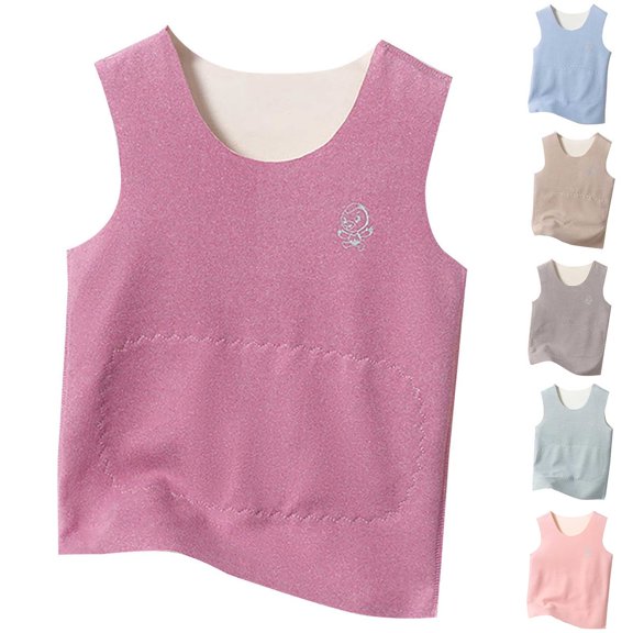Ruyang Girls Thermal Vest Kids Plain Sleeveless Velvet Vest Cute Warm Waistcoat Solid Winter Tank Top Soft Undershirt
