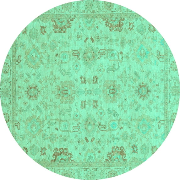 Ahgly Company Indoor Round Oriental Turquoise Blue Traditional Area Rugs, 3' Round