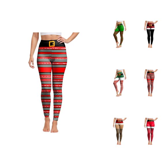 Christmas Leggings for Women High Waisted Santa Claus Print Ankle Length Seasonal Printed Leggings Soft Brushed Pants