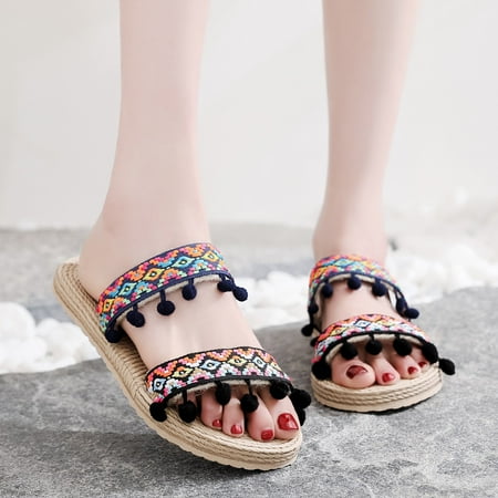 

Women s Summer Non Slip Weave Slip On Flat Beach Open Toe Breathable Sandals Shoes Slippers Pink 7.5