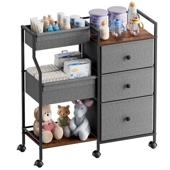 3 Tier Diaper Organizer & Storage Cart for Nursery, Bedroom, Changing Table with Dividers & Drawers