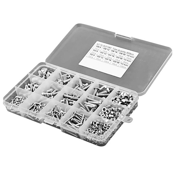 500pcs Bolts and Nuts Combination Set 304 Stainless Steel Three Sizes M3/M4/M5 Bolts with Mating