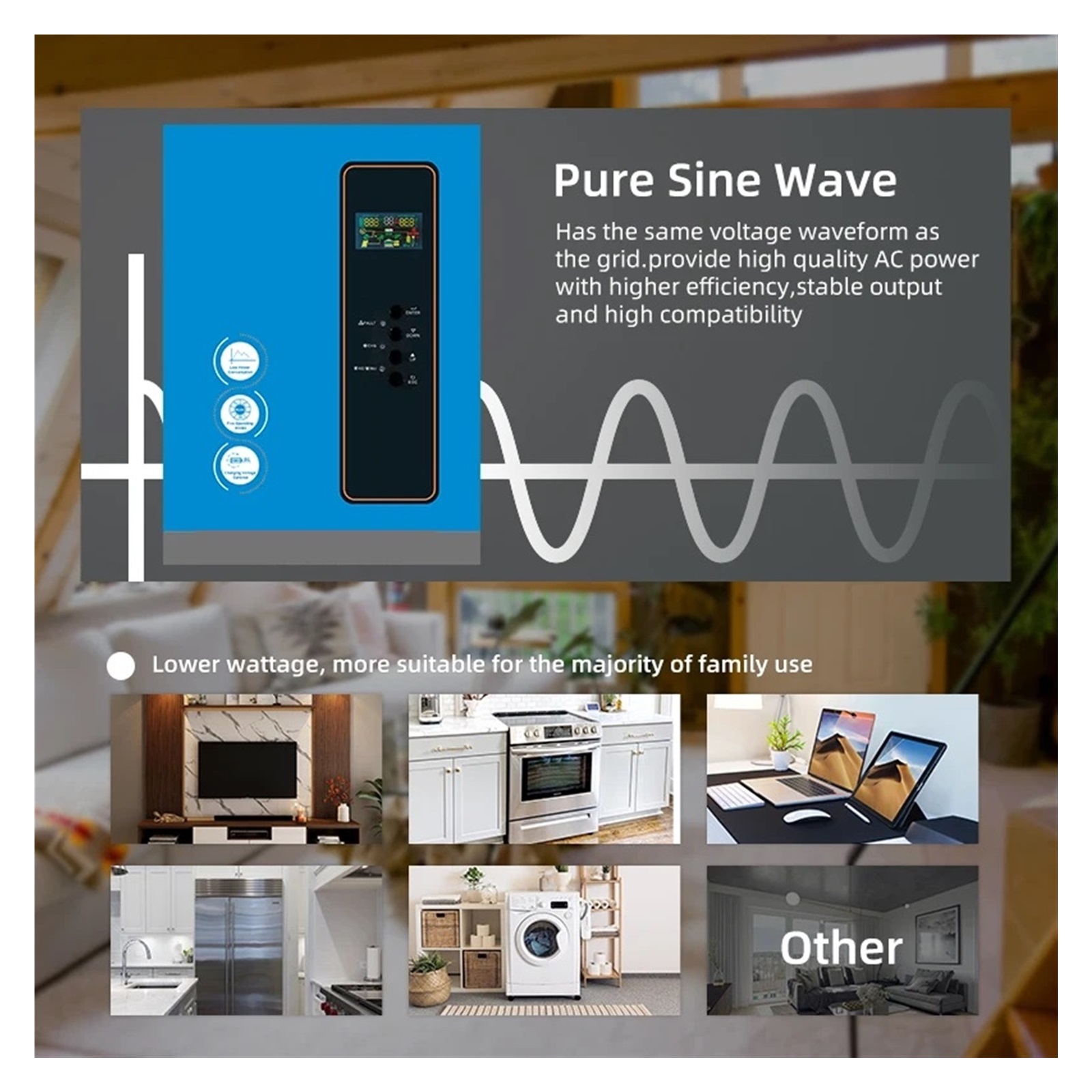 3KW 24V MPPT 60A Home Hybrid Solar Inverter Off Grid Li Lifepo4 Solar System Pure Sine Wave ,High-efficiency Conversion