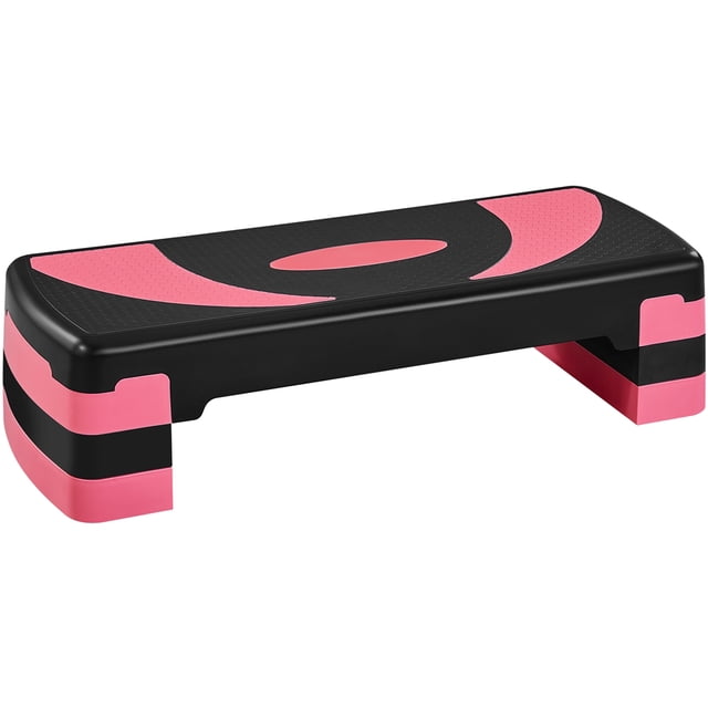 Yaheetech Adjustable Aerobic Step Platform with Risers & Non-Slip Surface, for Home Gym, Rose Red