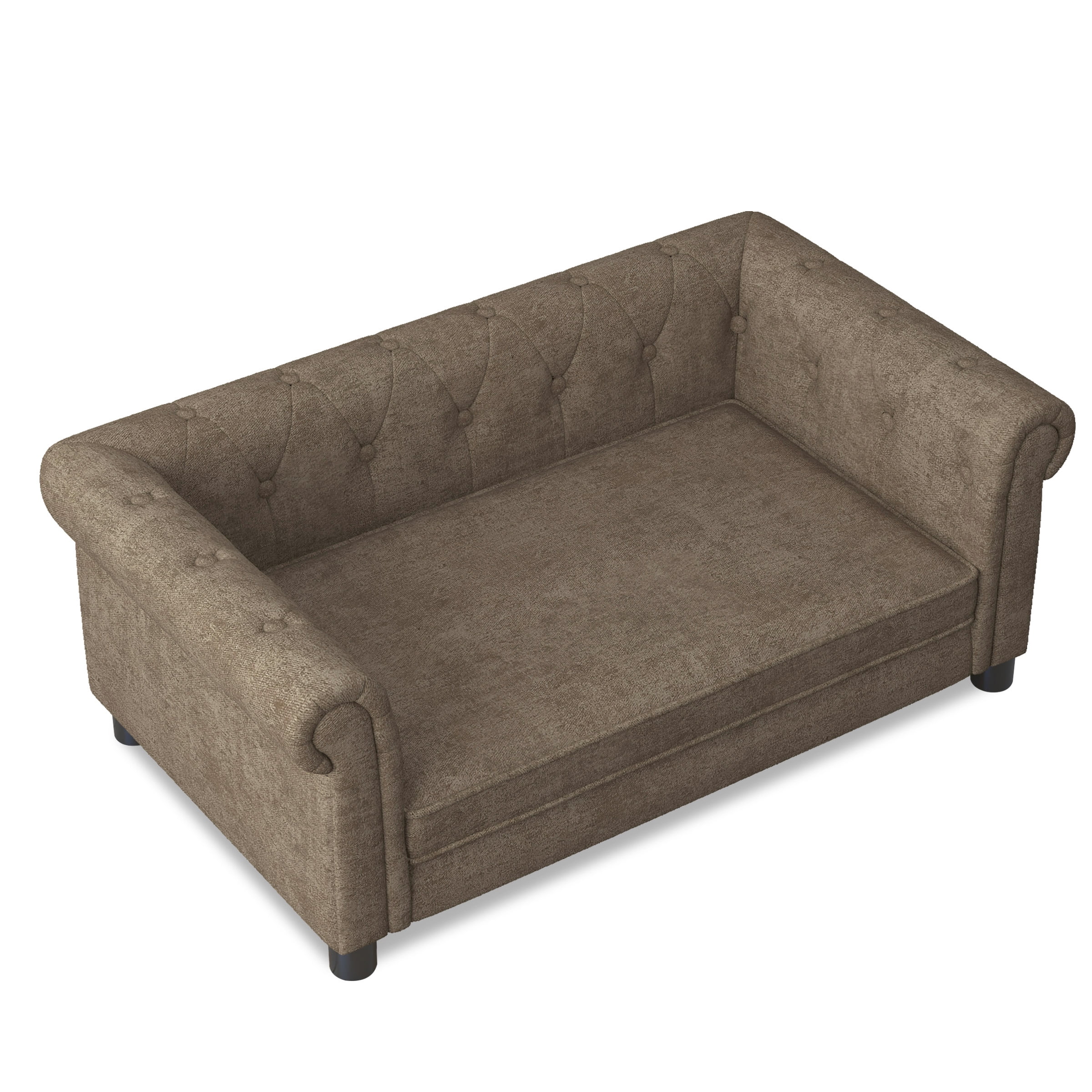 Noaman Elevated Dog Sofa Bed for Small & Medium Dogs, 40"x23"x16" Rectangular Pet Bed with Linen Fabric, Modern Brown Dog Couch, Supports Up to 100lbs