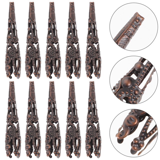 Phenofice 120Pcs Alloy Bead Cone Craft Cones for Jewelry Making Light Brown Metal Bead Fixing Jewelry Components