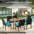 thumbnail image 5 of Patiojoy 7- Piece Patio Dining Furniture Set Acacia Wood and Wicker Dining Table Armchairs Turquoise, 5 of 7