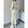 thumbnail image 4 of Women'S Two-Piece Sweater Set Knitted Long-Sleeved Button-Down Coat Top Slim-Fit Maxi Skirt Autumn Clothing  S, 4 of 7