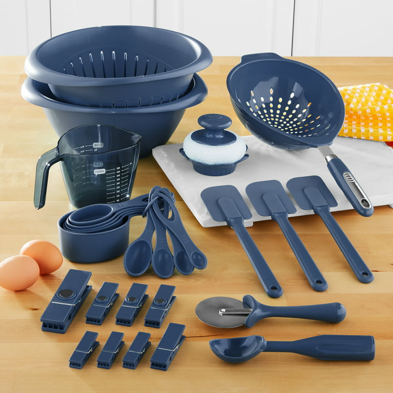 Mainstays 28-Piece Plastic Kitchen Tools and Gadgets Set, Navy Blue