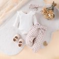 thumbnail image 2 of NOLDARES Newborn Baby Girl Clothes Rib Frill Long Sleeve Romper Flared Pants Headband Set 3pcs Fall Winter Outfits(White,0-3 M), 2 of 9