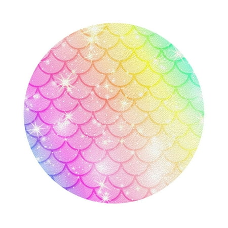 

Coaee Fish Scale Print Leather Coasters Set of 6 Non-Slip Washable Cup Coasters for Home Office Bar Round Shape