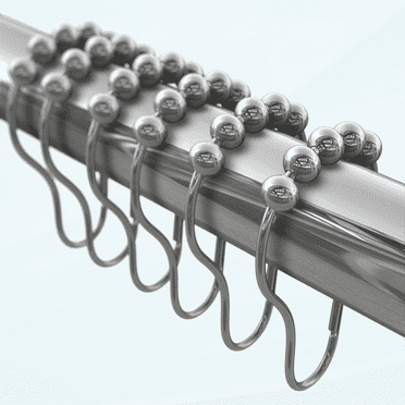 Hooks & Rings Shower Curtain Rings, Metal Roller Shower Curtain Hooks! Set Of 12 Rustproof Nickel Plated Brass & Stainless Steel Bathroom Curtain Rings, Clips Easy Stays On Tight