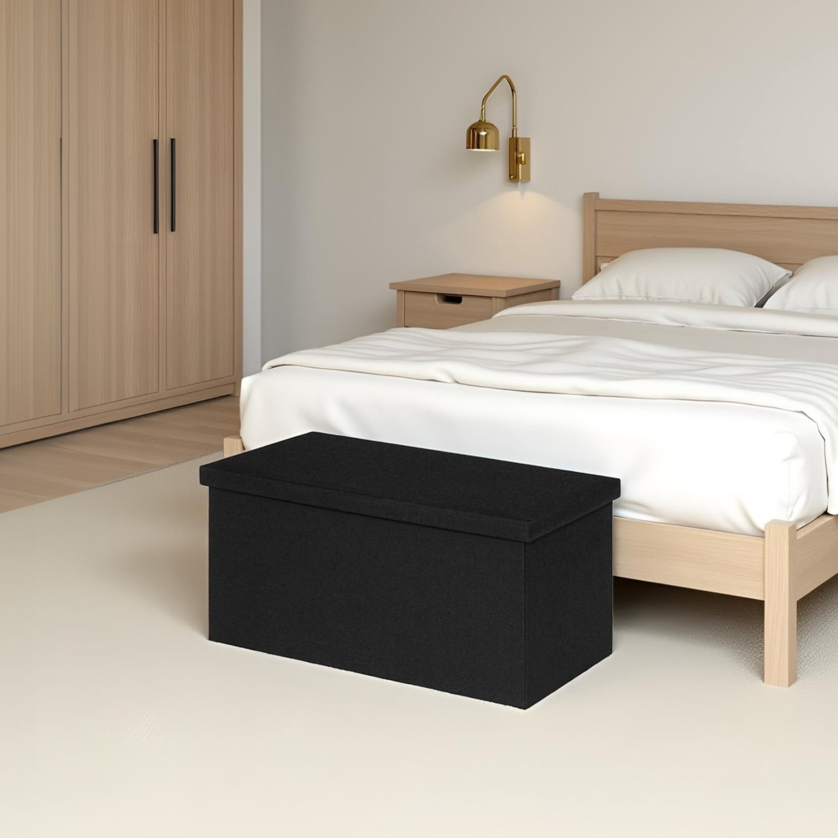 PINPLUS 30 " Ottoman with Storage Bench, Folable Ottoman Coffee Table with Tray, Foot Rest, Toy Chest Box for Living Room, Bedroom, Linen Fabric, Black