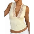 thumbnail image 2 of Women Lace Crop Tops Deep V Neck Sleeveless Slim Fit Camisole Light Yellow M, 2 of 9