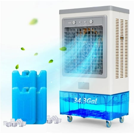 ROVSUN 34.3Gal/130L Swamp Cooler, 9000CFM Evaporative Air Cooler, 500W Strong Motor, 3 Speeds, 4 Ice Packs, 3-IN-1 Humidifying Cooling Fan for Shop, Factory, Garage