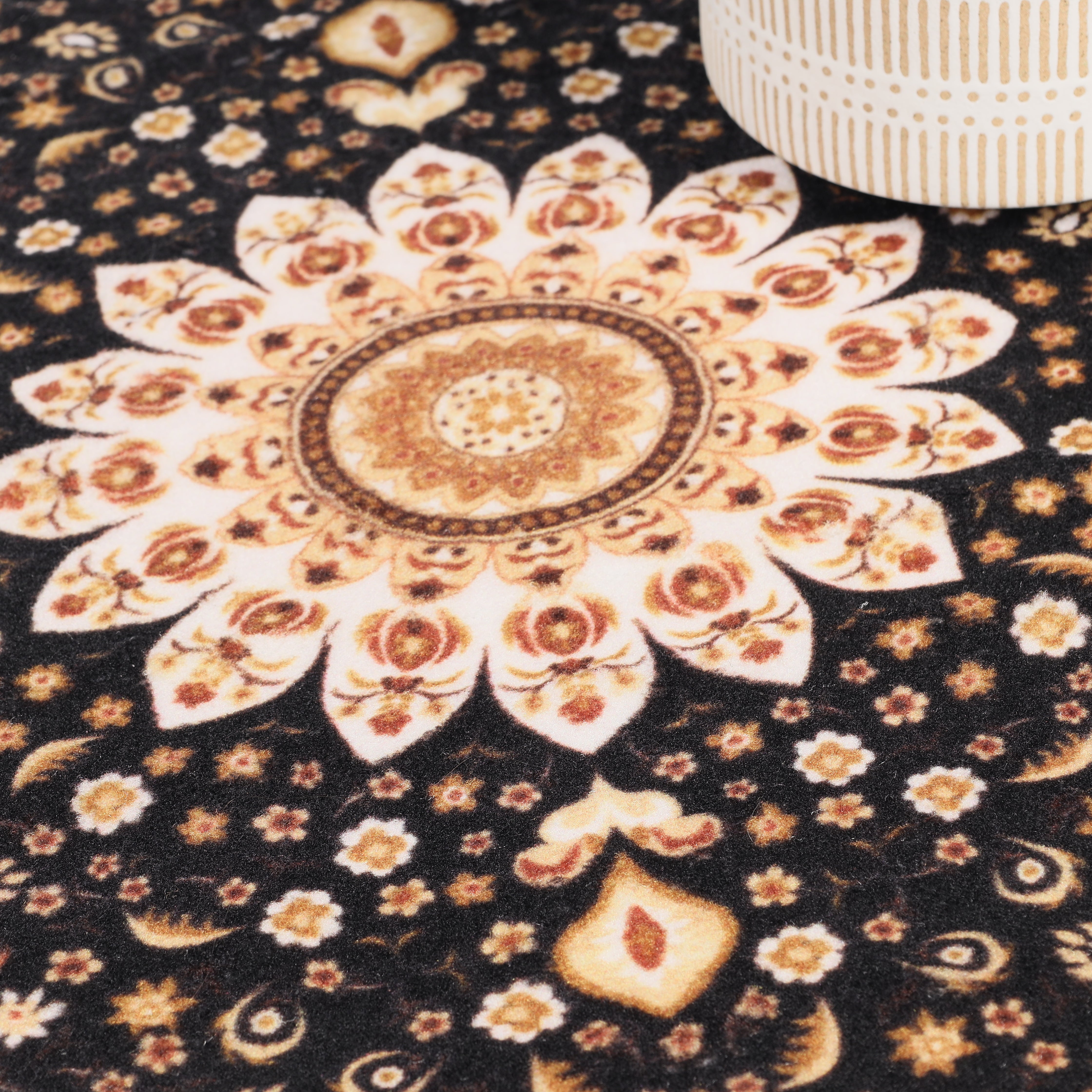 Superior Milan Floral Medallion Washable Indoor Area Rug, 10' x 14', Black - Ivory