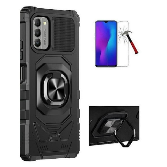 Phone Case for Nokia C300, Ring Kickstand Hybrid Case Cover Tempered Glass (Black)