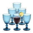 thumbnail image 4 of FOUNDLDF 6PCS Vintage Embossed Glass Goblets ,240ml/8 oz Wine Glasses for Cocktails, Ice Cold Drinks, Party，Blue, 4 of 14