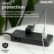 Philips 6-ft 5-Outlet Surge Protector, 1 USB-a, 1 USB-C, 15W, 1500J, Braided Cord, Black