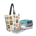 thumbnail image 2 of FORMRS Womens Canvas Tote Bag with Zipper Inner Pocket Shoulder Handbag, Beige Playful Stamp, 2 of 7