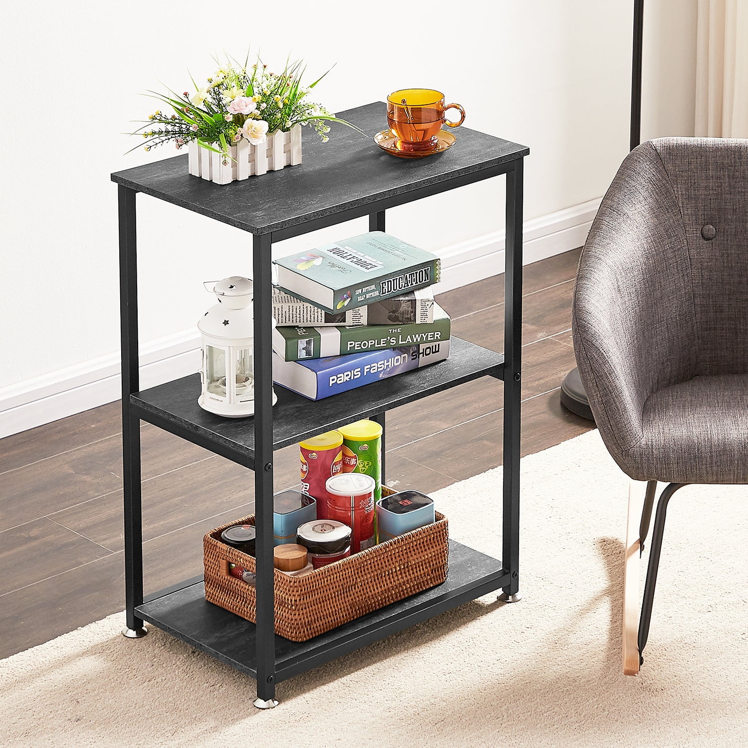 VECELO 3Tier End Table with Storage Shelf, Nightstand Sofa Side Table for Bedroom/Living Room