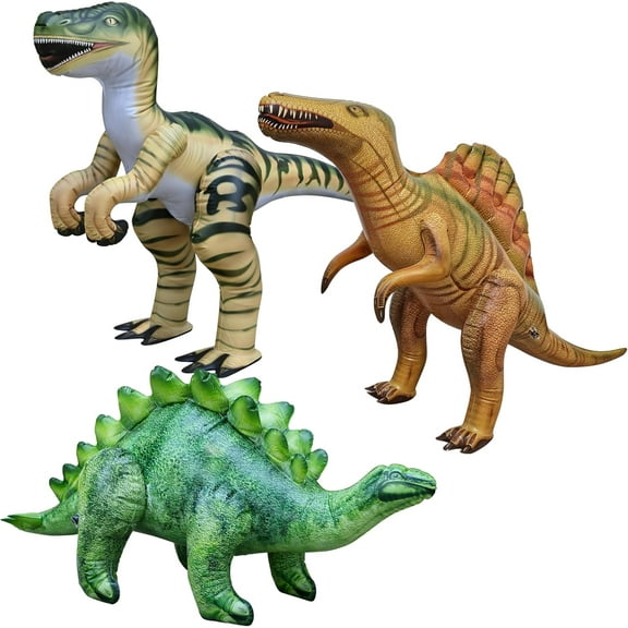 Jet Creations Dinosaur Inflatable Raptor Stegosaurus Spinosaurus Pack of 3 Di-SSR, Multicolor