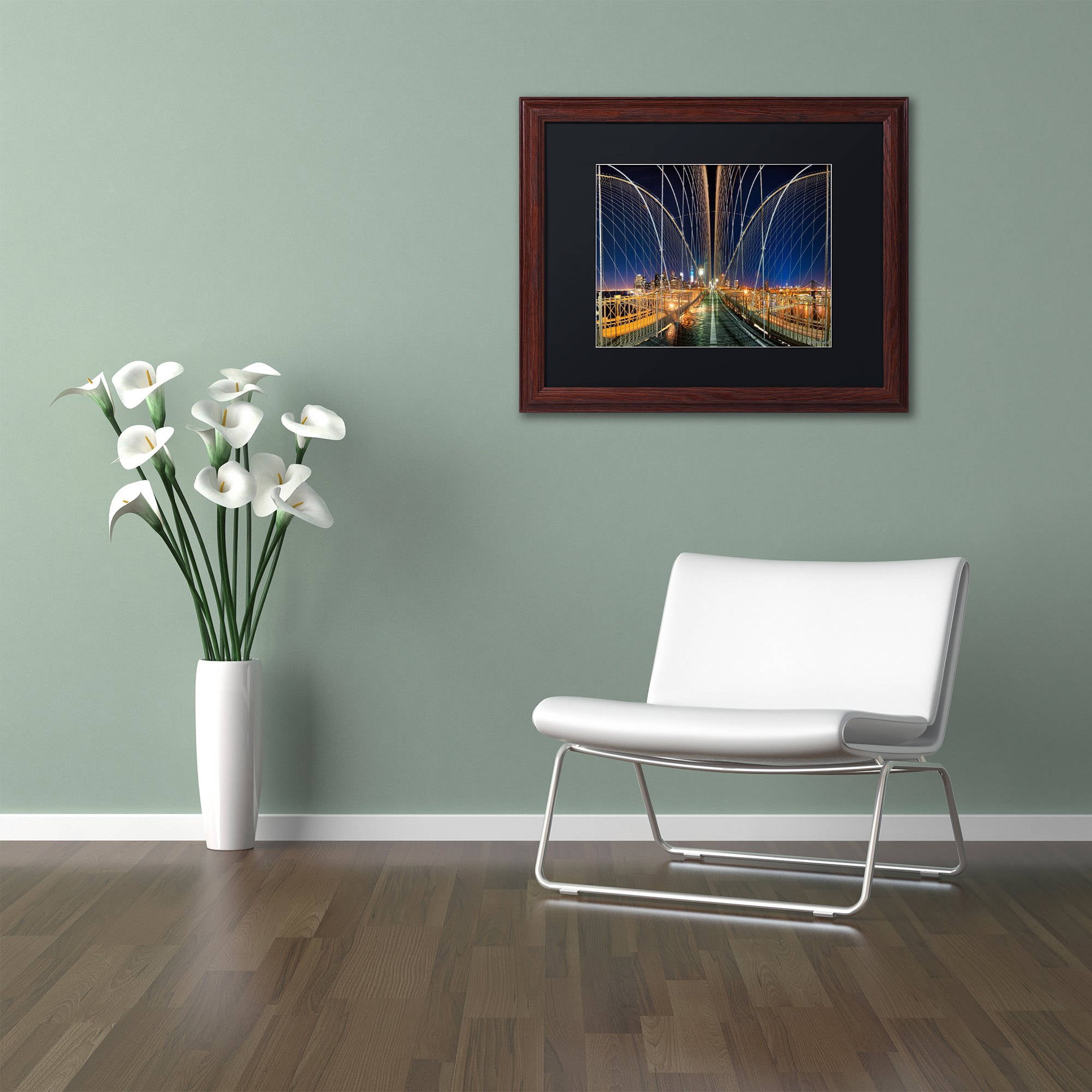 Trademark Fine Art "Brooklyn Bridge Panorama" Canvas Art by David Ayash Black Matte, Wood Frame