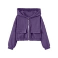 thumbnail image 2 of Cropped Corduroy Hooded Jacket for Girls Zip-Up Lightweight Fall Outerwear Purple,Size 10 T, 2 of 9
