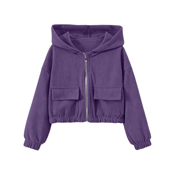 SHTXOZHI Kids Girls Corduroy Cropped Jacket Zip Up Hoodies Long Sleeve Tops Fall Winter Warm Casual Coats with Pockets