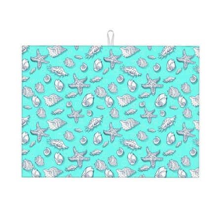 

Ocsxa Seashell And Starfish Dish Drying Mat for Kitchen Counter Coffee Bar Coffee Station Accessories Absorbent Coffee Mat Kitchen Drying Mat Easy Clean 18x24 Inch