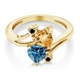 thumbnail image 2 of Gem Stone King 10K Yellow Gold Diamond Accent Ring Heart Shape Yellow Citrine and Vivid Persian Blue Moissanite (1.48 Cttw, Size 8), 2 of 6