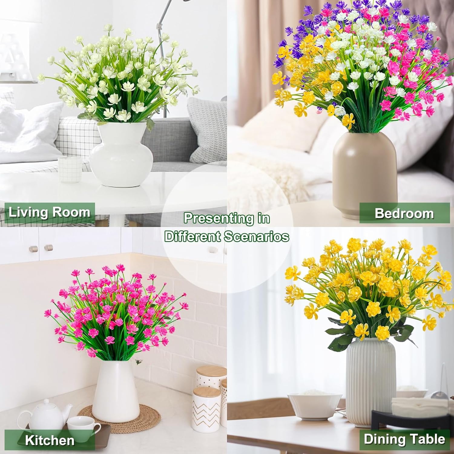 Corn Flower Artificial Flowers for Outdoor UV Resistant Fake Plants, Faux Plastic Flower Artificial Plants for Home Window Box Porch Indoor Cemetery Spring Summer Decor(White)