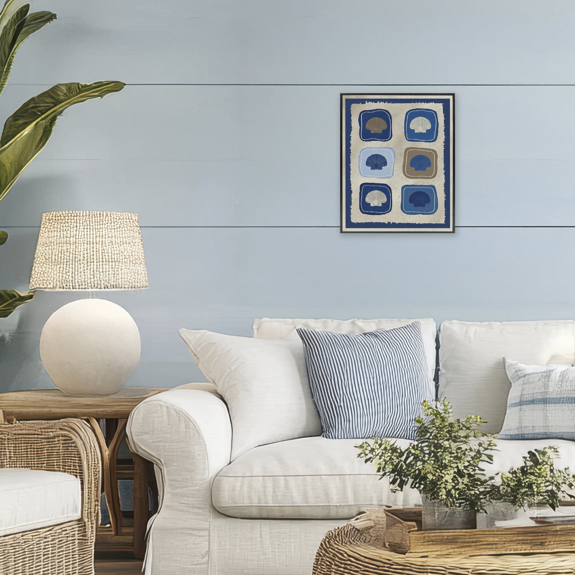 Stupell Industries Nautical Block Shells Black Framed Giclee Art, design by Julia Frost
